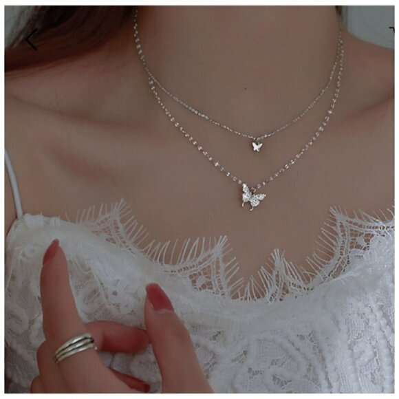 NEW Boho Festival Double Layer Butterfly Necklace - Picture 2 of 7
